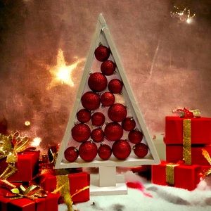 COPY - Handmade rustic Christmas Tree with festive ornaments.